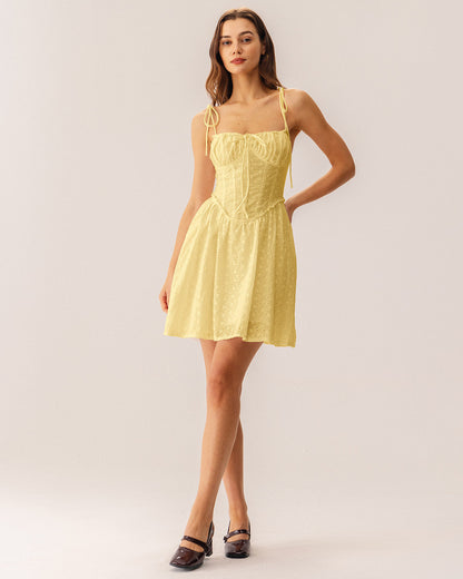 Mini-vestido estilo slip com corpete franzido — Amarelo