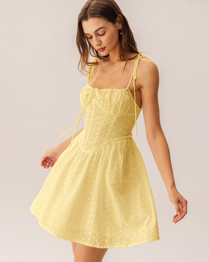 Mini-vestido estilo slip com corpete franzido — Amarelo