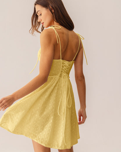 Mini-vestido estilo slip com corpete franzido — Amarelo