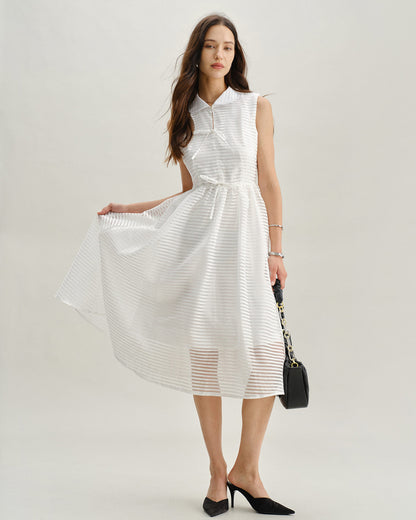 Vestido midi listrado sem mangas — branco