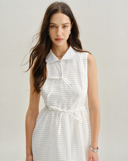 Vestido midi listrado sem mangas — branco