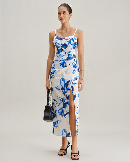 Vestido Longo Slip Boho Floral Azul