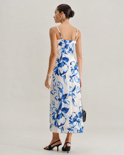 Vestido Longo Slip Boho Floral Azul