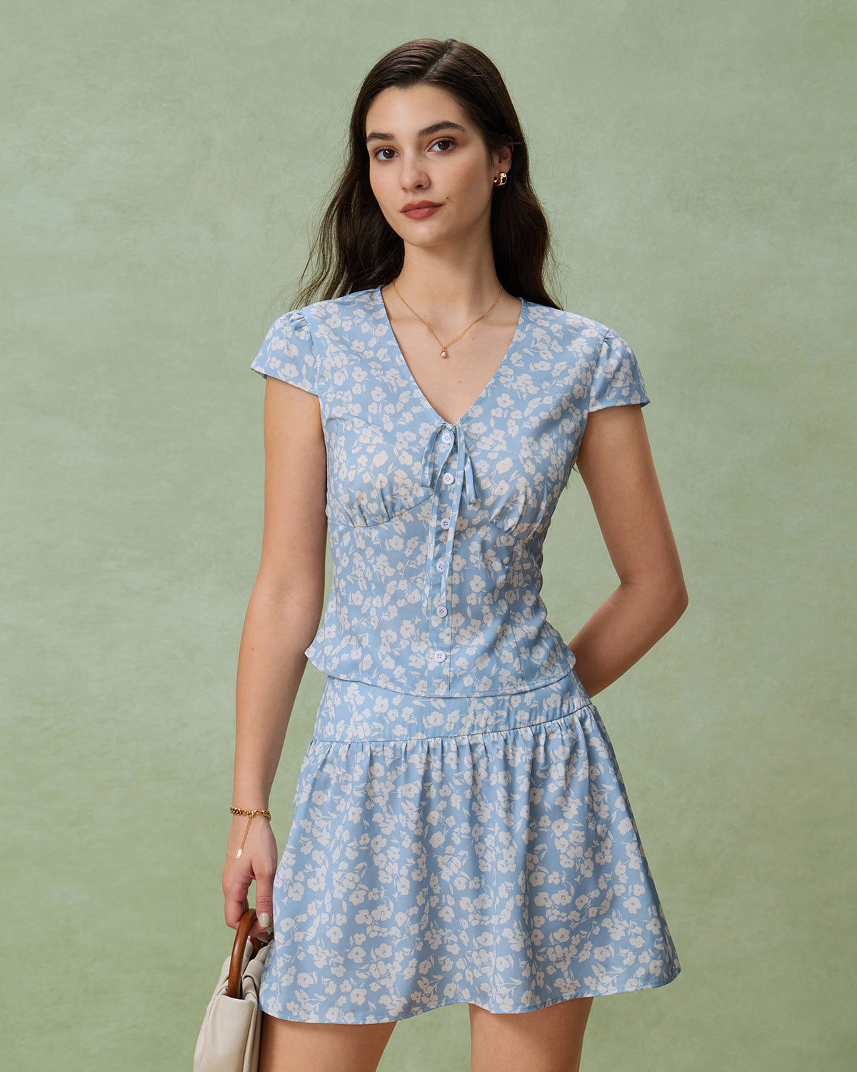 Minissaia evasê floral azul