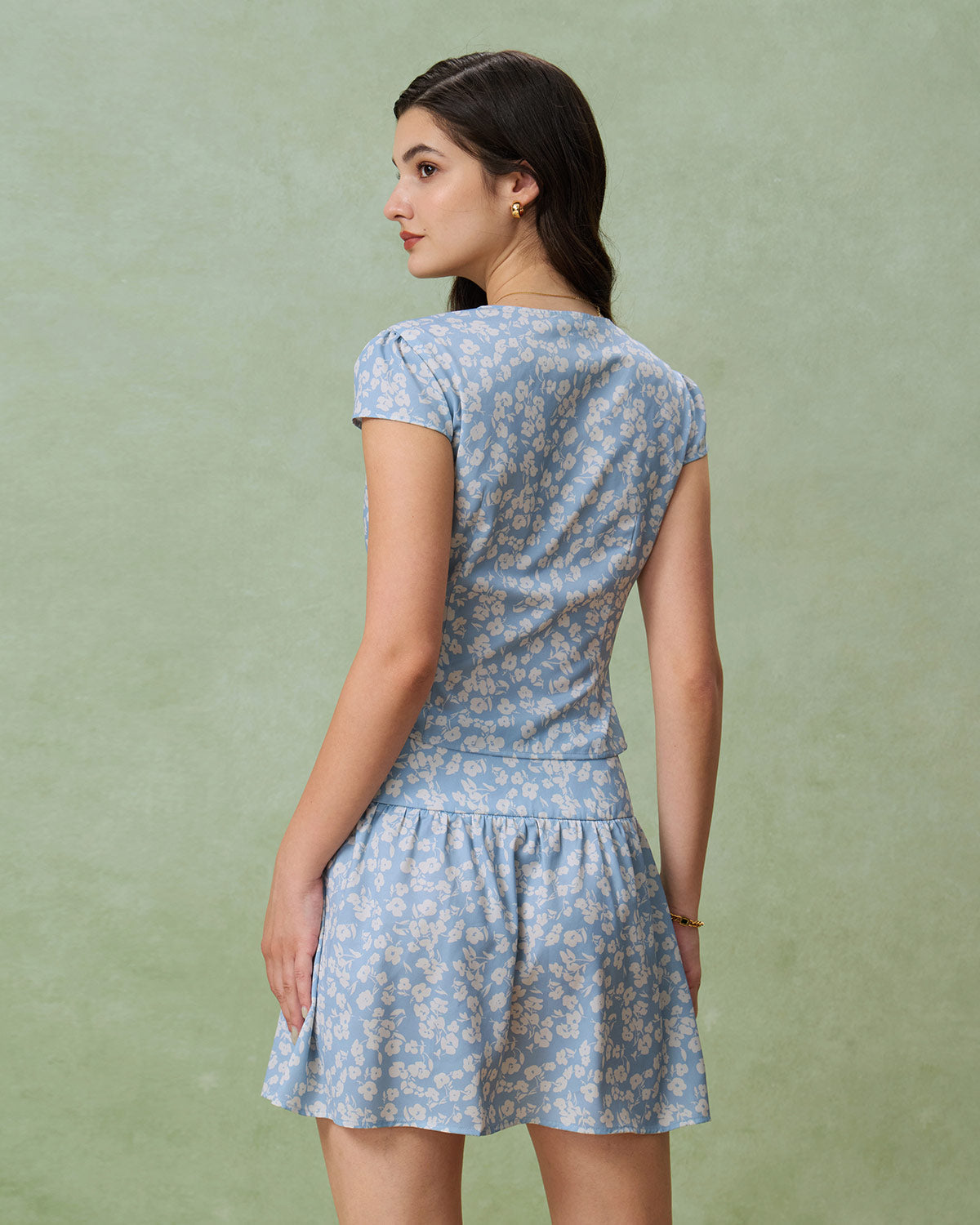 Minissaia evasê floral azul