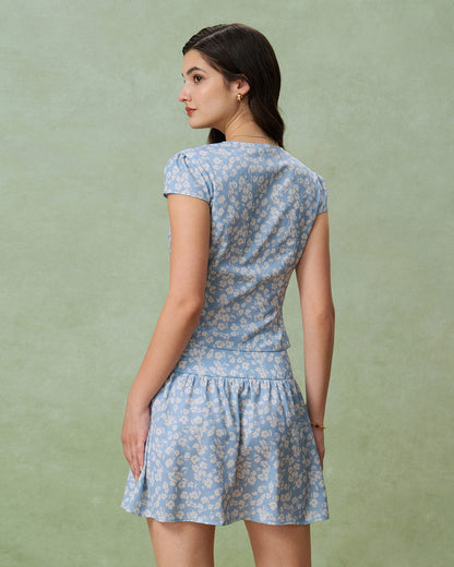 Minissaia evasê floral azul