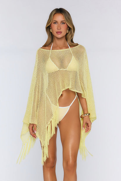 Poncho Amarelo com Franjas