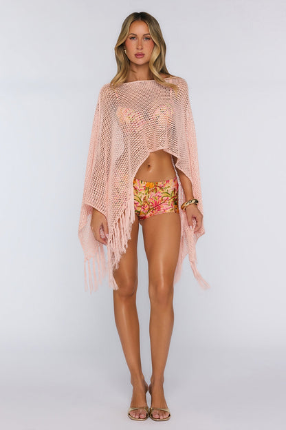 Poncho Rosa com Franjas