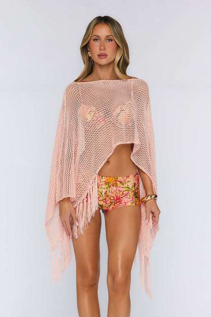 Poncho Rosa com Franjas