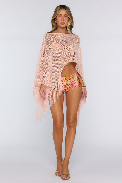 Poncho Rosa com Franjas