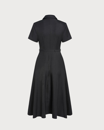 Vestido midi evasê com cinto — Preto