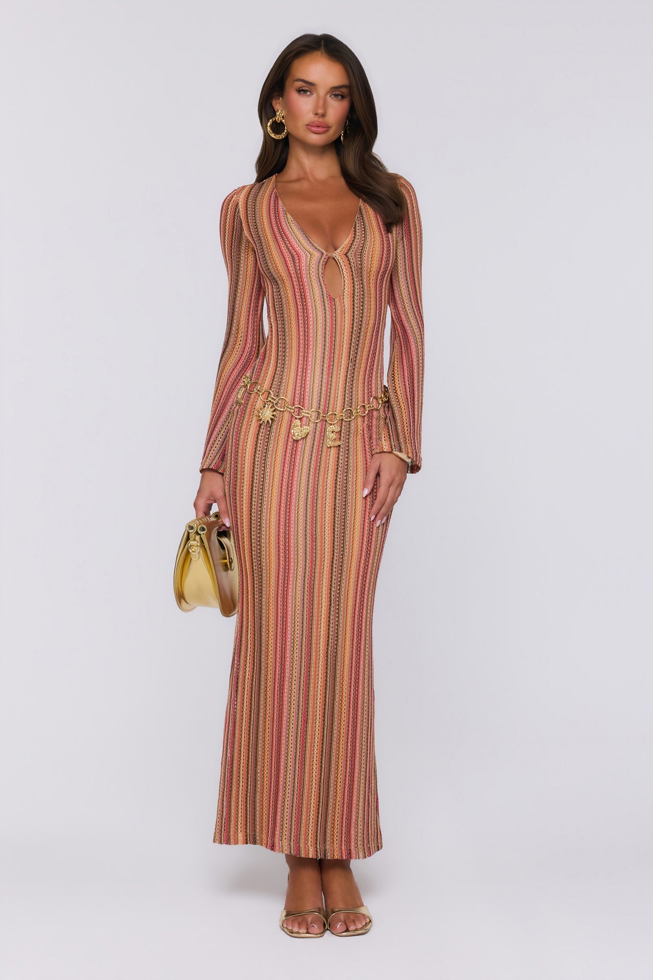 Vestido maxi de tricô Crystal Coast — Multicolorido