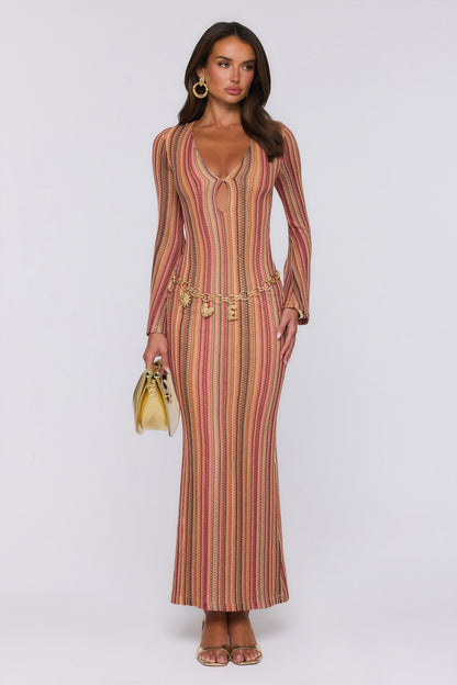 Vestido maxi de tricô Crystal Coast — Multicolorido