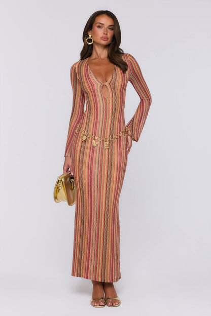 Vestido maxi de tricô Crystal Coast — Multicolorido