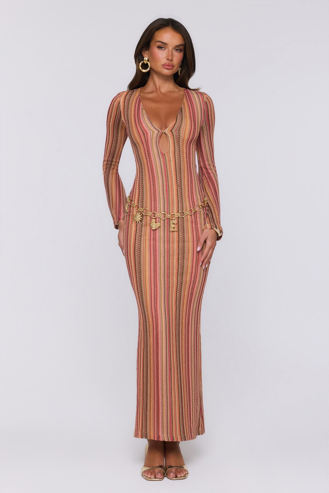 Vestido maxi de tricô Crystal Coast — Multicolorido