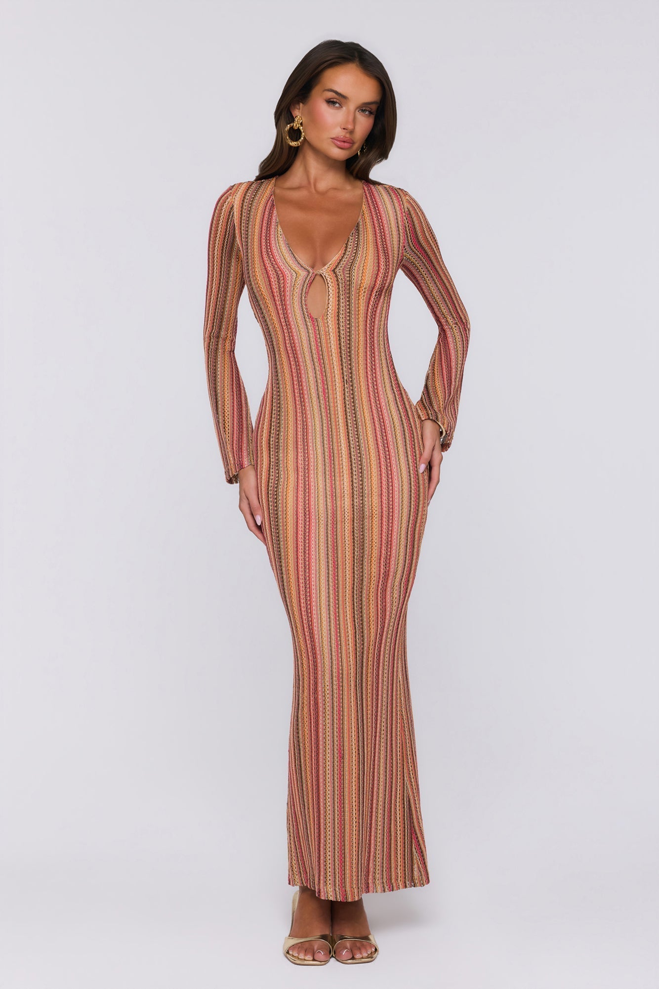 Vestido maxi de tricô Crystal Coast — Multicolorido