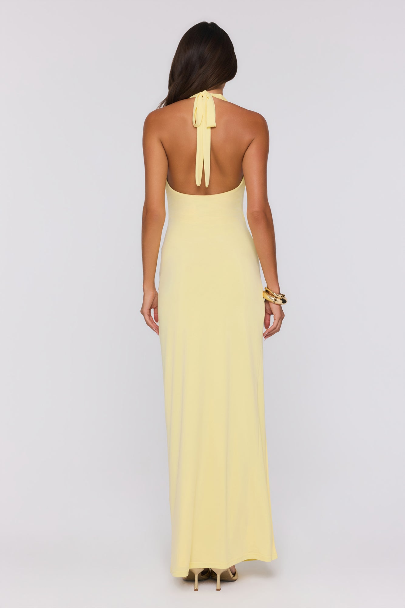 Sunny Aura Vestido Longo Halter — Amarelo