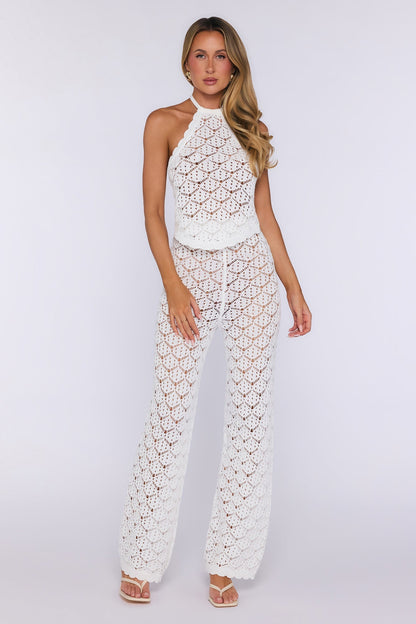 Top frente única em tricot Palm Shade — Branco