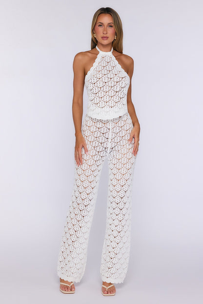 Top frente única em tricot Palm Shade — Branco