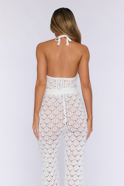 Top frente única em tricot Palm Shade — Branco