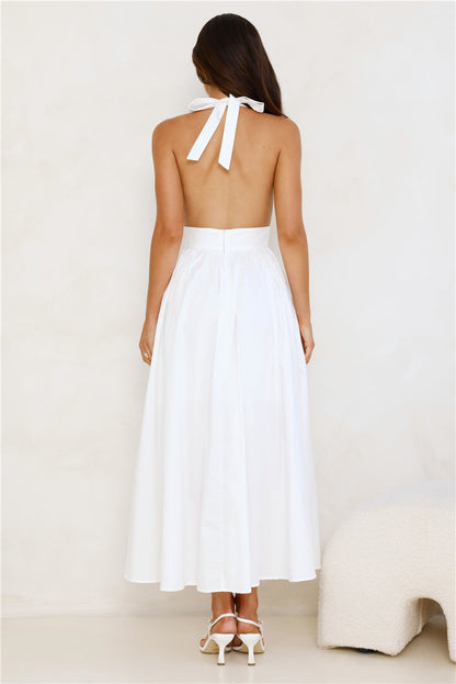 Vestido Midi Sonho ao Luar com Decote Halter — Branco