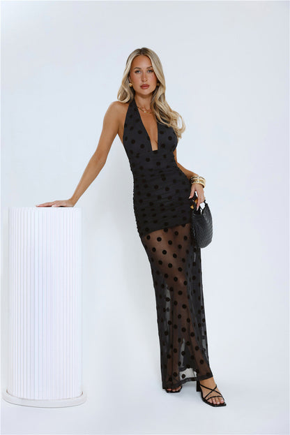 Hot Right Now — Vestido maxi de poá preto