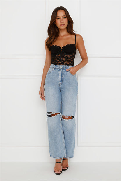 Body de Renda Promise Please — Preto