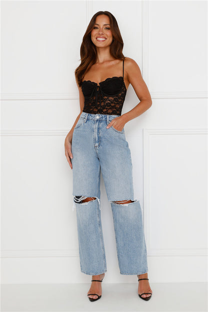Body de Renda Promise Please — Preto