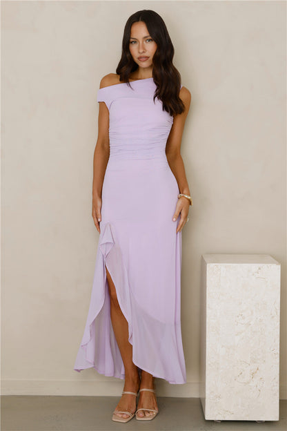 Effortless Story - Vestido midi ombro a ombro em tule lilás