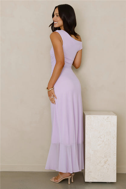 Effortless Story - Vestido midi ombro a ombro em tule lilás