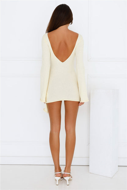 City Of Luxe Vestido Curto em Tricô com Manga Longa — Limão