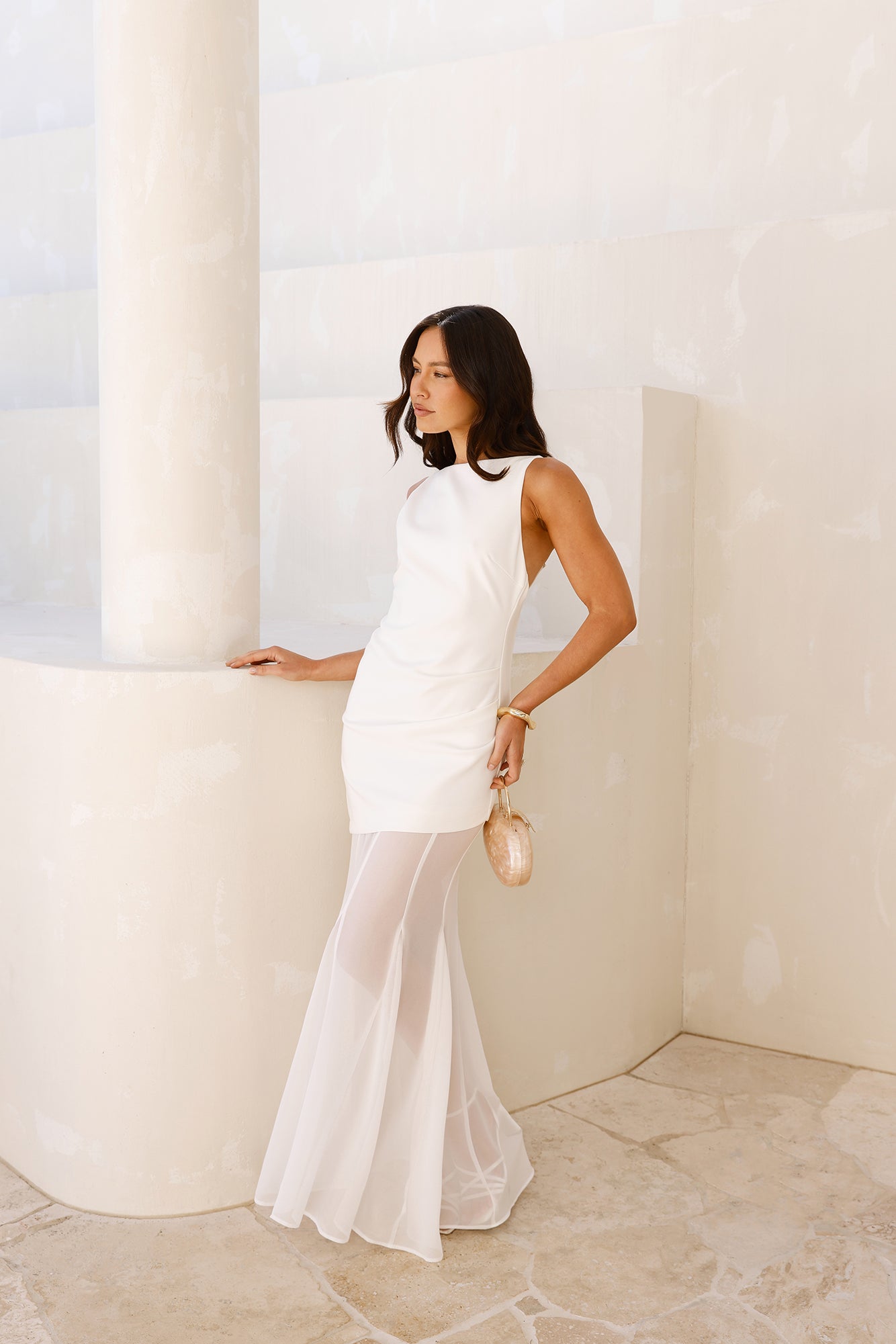 Vestido Longo com Estampa Arte Moderna — Branco