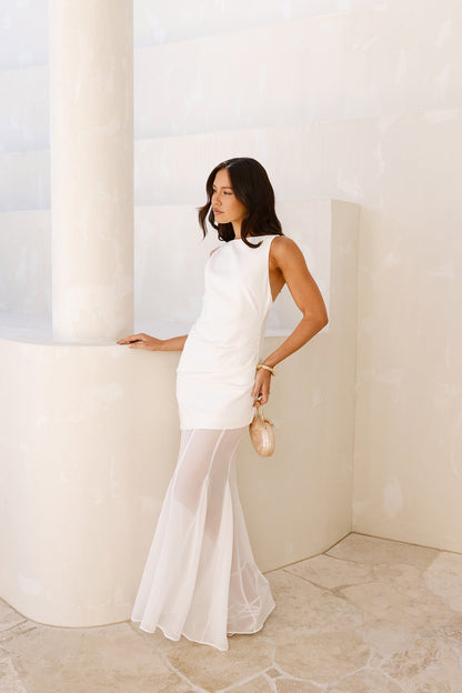 Vestido Longo com Estampa Arte Moderna — Branco