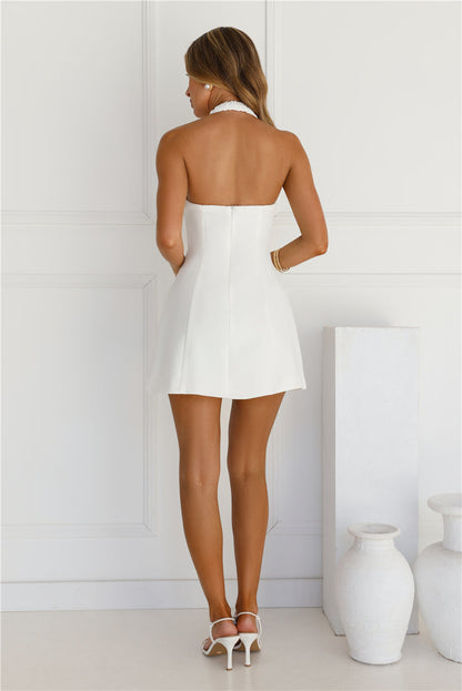 Successful Thoughts Vestido mini com decote halter branco