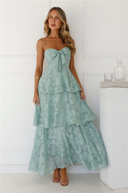 Vestido longo tomara-que-caia "Encanto no País das Maravilhas" — Verde Sálvia