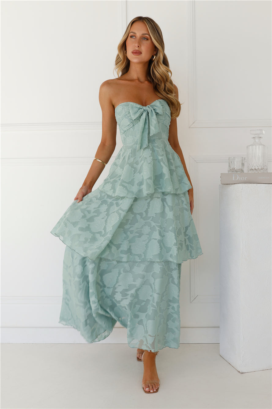 Vestido longo tomara-que-caia "Encanto no País das Maravilhas" — Verde Sálvia