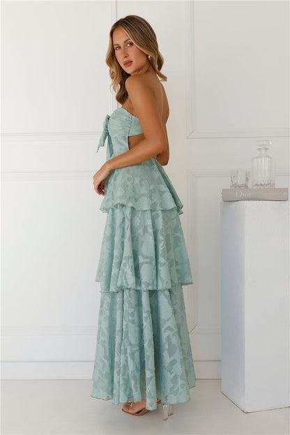 Vestido longo tomara-que-caia "Encanto no País das Maravilhas" — Verde Sálvia