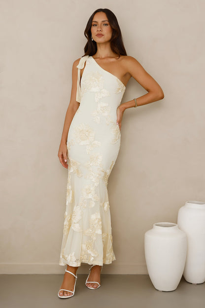 Vestido longo Glossy Girl em tule com um ombro só — Amarelo