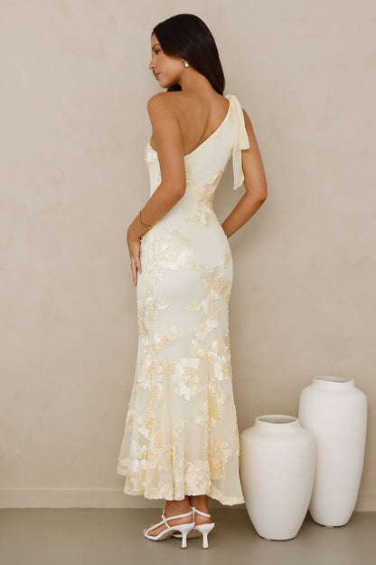 Vestido longo Glossy Girl em tule com um ombro só — Amarelo