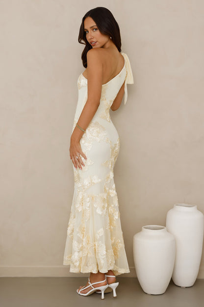 Vestido longo Glossy Girl em tule com um ombro só — Amarelo