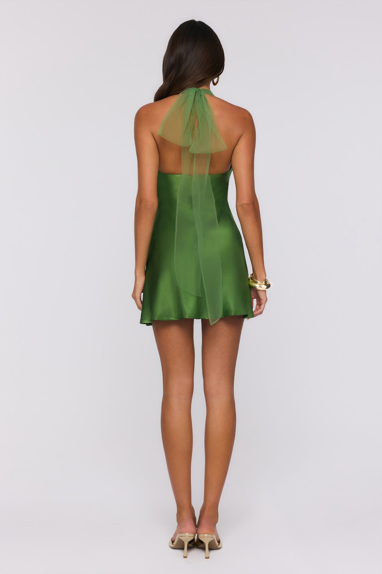 Étoile Club — Vestido mini halter de cetim — Verde