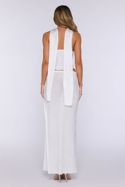 Whispering Coast Top Cropped em Tricô com Paetês — Branco