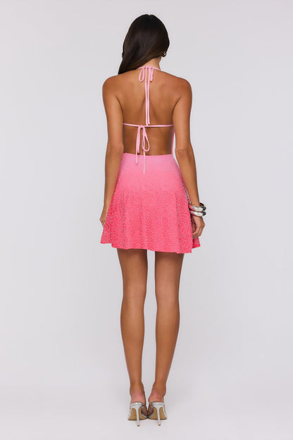 Mini vestido em tule com decote halter — Rosa
