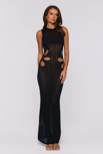 Vestido longo de tricô Musa do Anoitecer — Preto