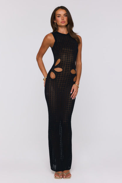 Vestido longo de tricô Musa do Anoitecer — Preto