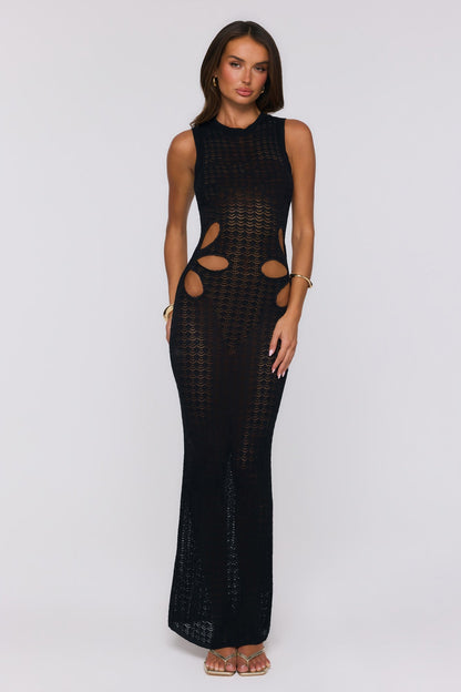 Vestido longo de tricô Musa do Anoitecer — Preto