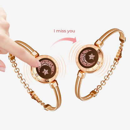 Moon & Moon Touch Bracelets with Snake Chain (Rose Gold+Rose Gold)