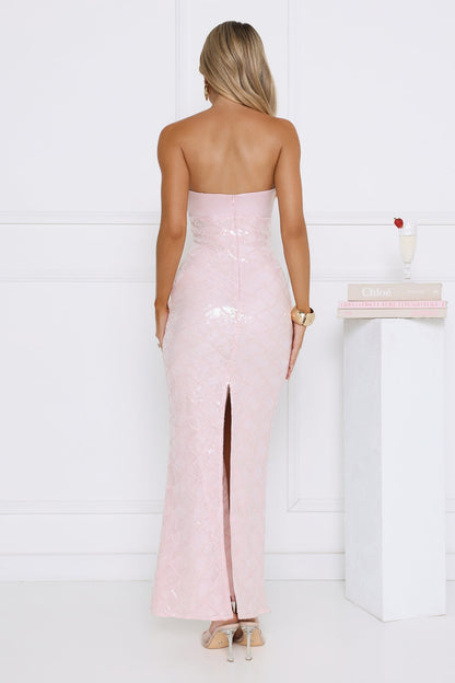Saltwater Siren Vestido Longo Tomara-que-Caia com Paetês Rosa
