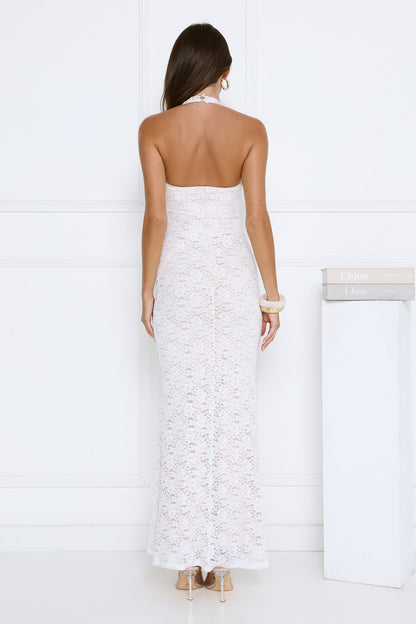 Vestido Longo em Renda com Decote Halter "Delicate Daydream" — Branco