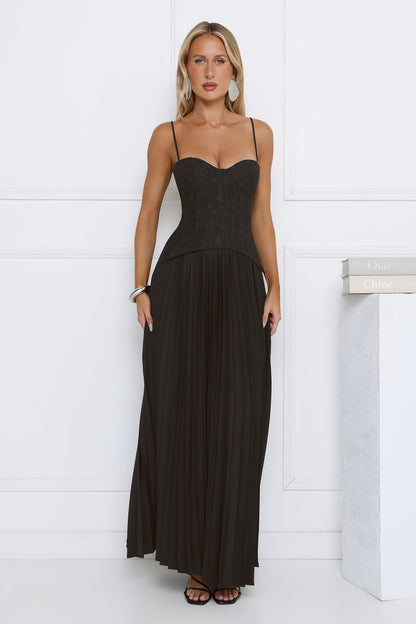 Vestido longo de renda Antique Roses — Preto